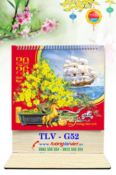 In Lịch gỗ để bàn đế gỗ Cây Cảnh Bonsai