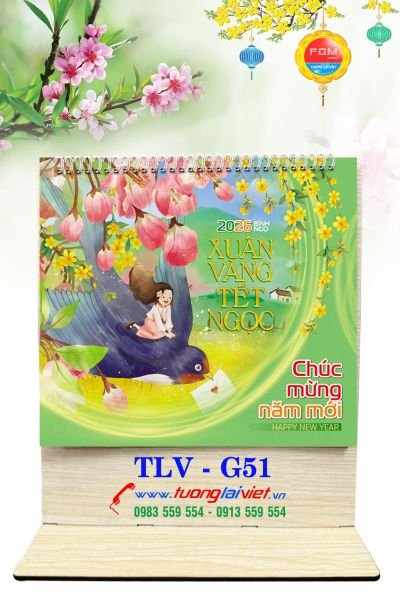 In Lịch gỗ để bàn đế gỗ Tết An Khang