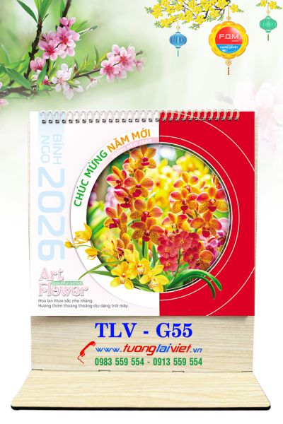 In Lịch gỗ để bàn Hoa Nghệ Thuật