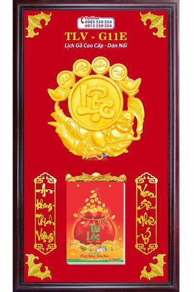 Lịch gỗ khung nâu Lộc Di Lặc