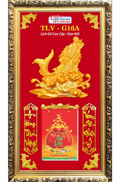 Lịch gỗ khung vàng Cá Chép
