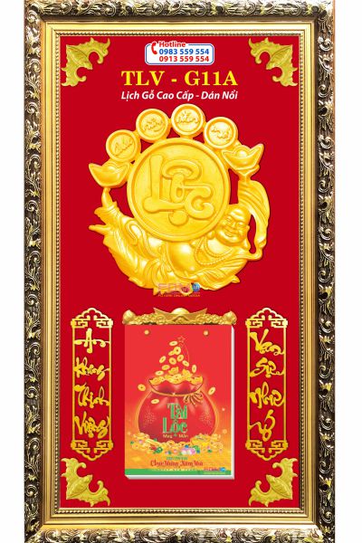 Lịch gỗ khung vàng Lộc Di Lặc
